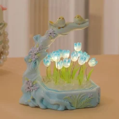 Bright Accents Beleuchtung-Tulpen-Nachtlicht – Lampe mit Blumen- und Vogel-Design