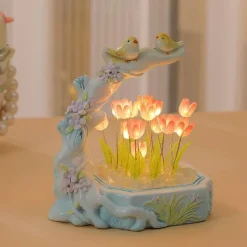 Bright Accents Beleuchtung-Tulpen-Nachtlicht – Lampe mit Blumen- und Vogel-Design