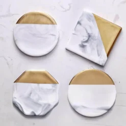 The Decor Haven Küche & Esszimmer-Untersetzer mit Marmorstreifen – Luxuriöses Trinkgeschirr aus Keramik