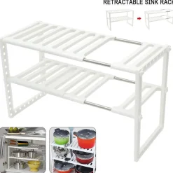 The Decor Haven Küche & Esszimmer-Untertisch-Organizer-Regal – verstellbare, platzsparende Aufbewahrungslösung