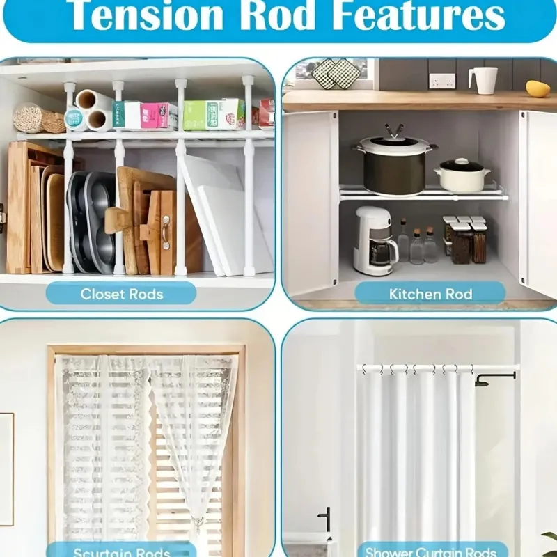 Space Savvy Aufbewahrung Und Organisation-Verstellbare Gardinenstange für die Küche, ohne Bohren, mit Zugfeder, 101,6–190,5 cm