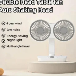 The Decor Haven Gadgets Für Zuhause-Verstellbare Ventilatorlampe mit Doppelkopf - Tragbares Nachtlicht mit Doppelkopf