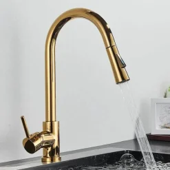 Decor Küche & Esszimmer-Verstellbarer goldener hoher Wasserhahn – minimalistisches Design