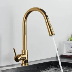 Decor Küche & Esszimmer-Verstellbarer goldener hoher Wasserhahn – minimalistisches Design
