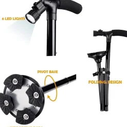 Decor Mobilitäts- Und Support-Tools|Outdoor-Artikel-Verstellbarer LED-Gehstock – Rutschfester Stützstock