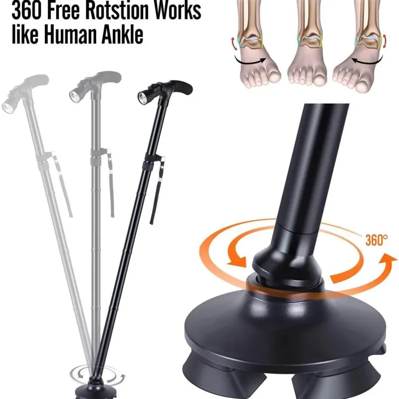 Decor Mobilitäts- Und Support-Tools|Outdoor-Artikel-Verstellbarer LED-Gehstock – Rutschfester Stützstock