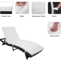 Cozy Living Camping-Werkzeuge|Heimwerkzeuge-Verstellbarer Loungesessel aus Korbgeflecht – tragbare Sonnenliege für den Außenbereich für den Terrassenpool