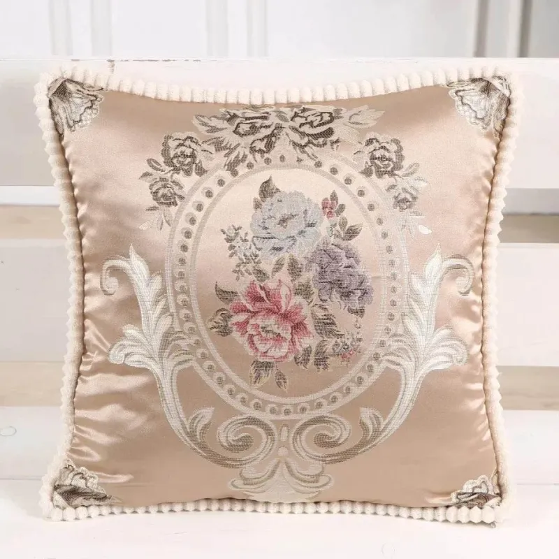 Pillow Haven Bettzeug-Vintage Blumen Kissenbezug - Rot Elfenbein Jacquard Europäisches Design 19x19 Zoll