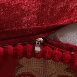 Pillow Haven Bettzeug-Vintage Blumen Kissenbezug - Rot Elfenbein Jacquard Europäisches Design 19x19 Zoll