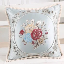 Pillow Haven Bettzeug-Vintage Blumen Kissenbezug - Rot Elfenbein Jacquard Europäisches Design 19x19 Zoll
