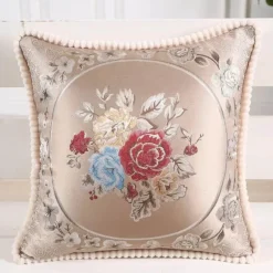 Pillow Haven Bettzeug-Vintage Blumen Kissenbezug - Rot Elfenbein Jacquard Europäisches Design 19x19 Zoll