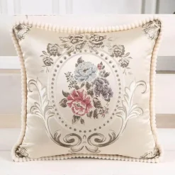 Pillow Haven Bettzeug-Vintage Blumen Kissenbezug - Rot Elfenbein Jacquard Europäisches Design 19x19 Zoll
