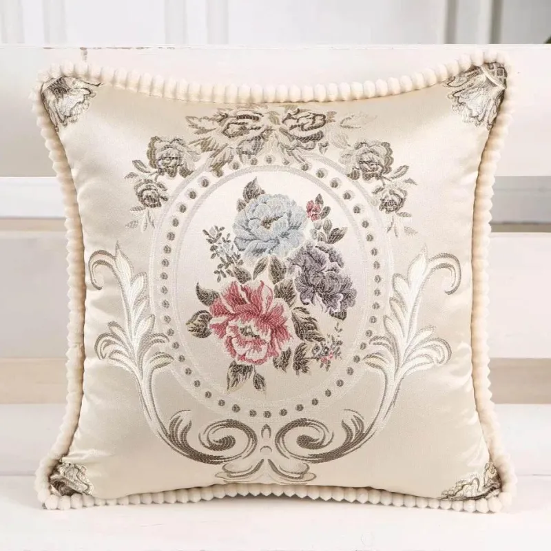 Pillow Haven Bettzeug-Vintage Blumen Kissenbezug - Rot Elfenbein Jacquard Europäisches Design 19x19 Zoll