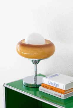 The Gilded Nest Beleuchtung|Wohndeko-Vintage Glass Table Lamp – Chromed Metal