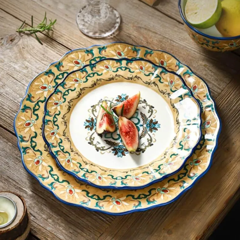 Elegance at the Table Küche & Esszimmer-Vintage Handbemalter Keramik-Essteller - Dekoratives Geschirr