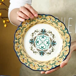 Elegance at the Table Küche & Esszimmer-Vintage Handbemalter Keramik-Essteller - Dekoratives Geschirr