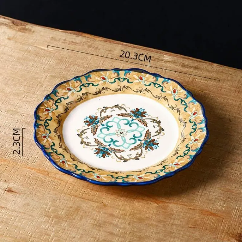 Elegance at the Table Küche & Esszimmer-Vintage Handbemalter Keramik-Essteller - Dekoratives Geschirr