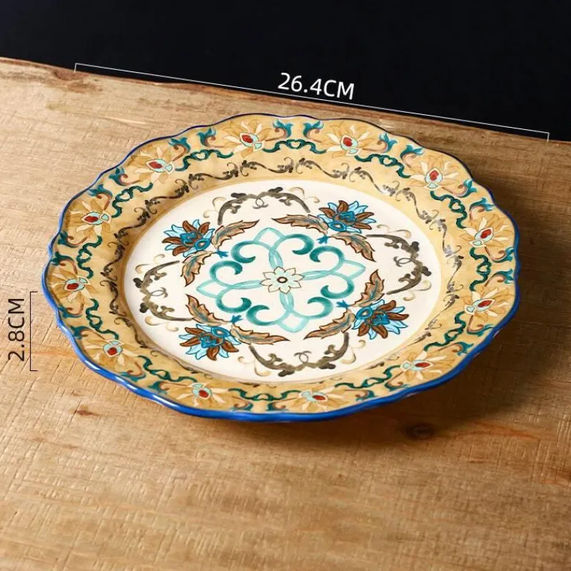 Elegance at the Table Küche & Esszimmer-Vintage Handbemalter Keramik-Essteller - Dekoratives Geschirr