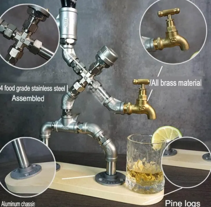 Timeless Touch Küche & Esszimmer-Vintage Industrieller Getränkespender aus Rohren - Einzigartiges Home-Bar-Accessoire