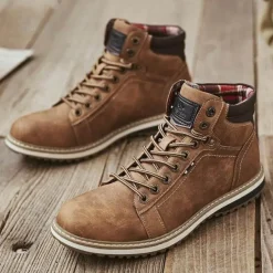 Herren Decor Herrenschuhe-Vintage italienische Leder-Winterstiefel - warmer Schnürstil