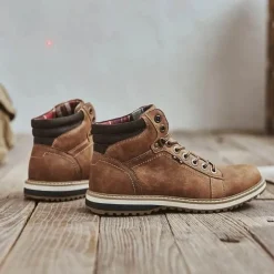 Herren Decor Herrenschuhe-Vintage italienische Leder-Winterstiefel - warmer Schnürstil