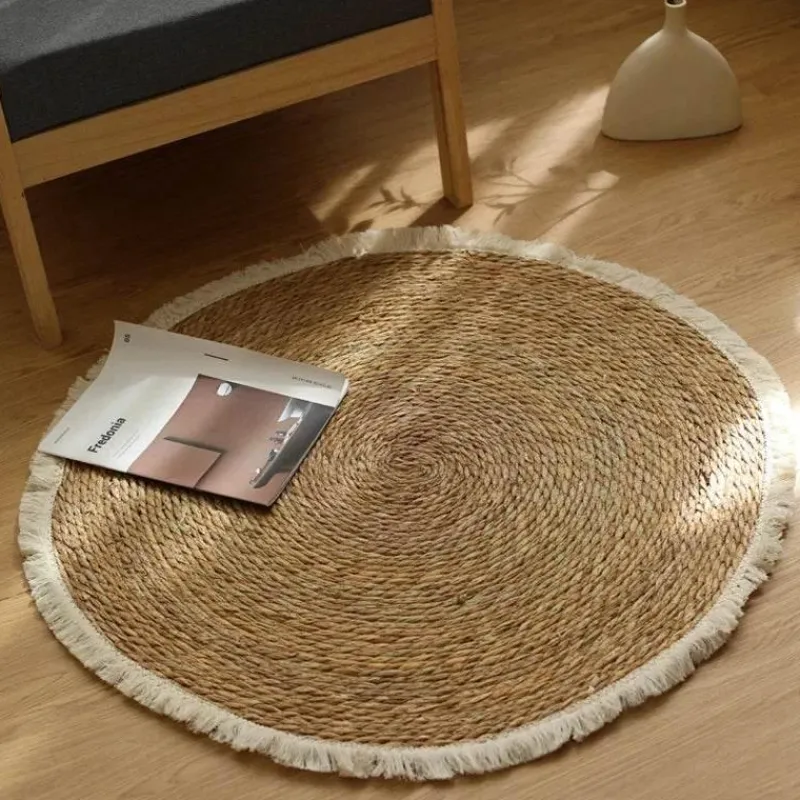Feast u0026 Flair Küche & Esszimmer-Vintage Jute Rattan Teppich - Quaste Home Decor Teppich