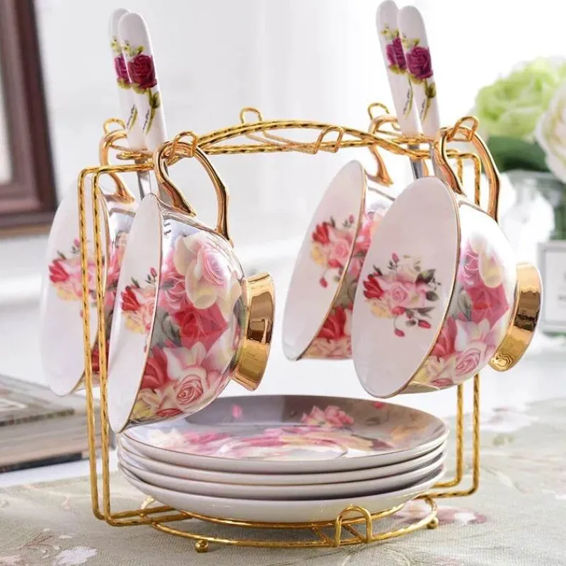 Feast u0026 Flair Küche & Esszimmer-Vintage Rose Teetassen-Set - Britische Porzellan-Nachmittagsteetassen