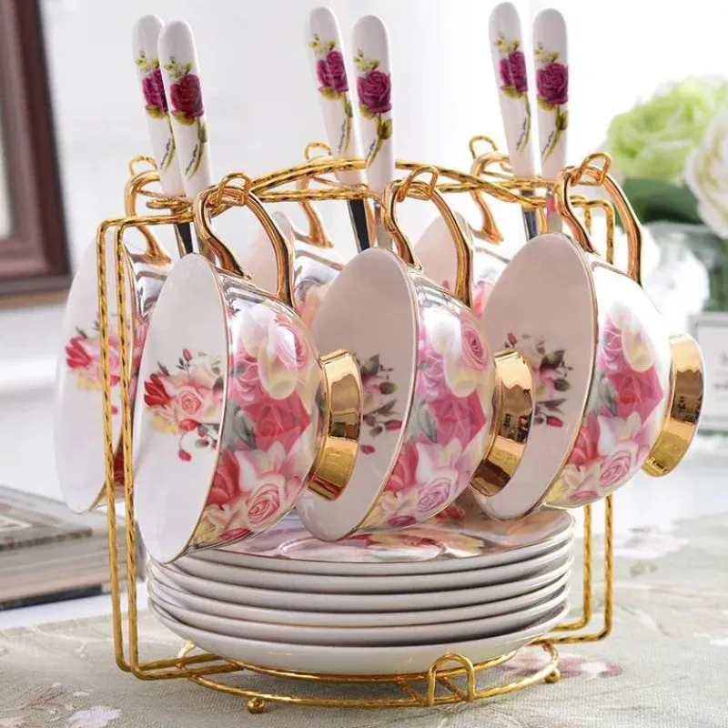 Feast u0026 Flair Küche & Esszimmer-Vintage Rose Teetassen-Set - Britische Porzellan-Nachmittagsteetassen