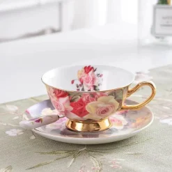 Feast u0026 Flair Küche & Esszimmer-Vintage Rose Teetassen-Set - Britische Porzellan-Nachmittagsteetassen