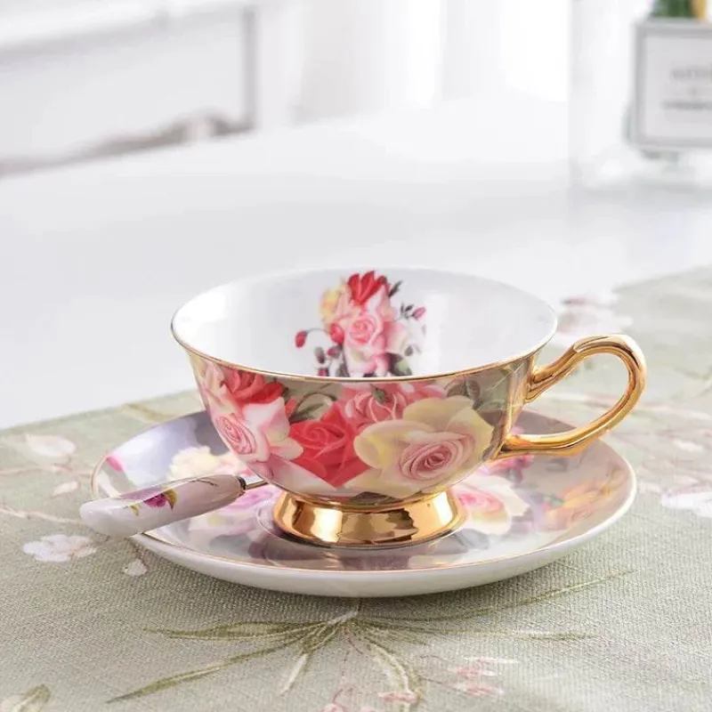 Feast u0026 Flair Küche & Esszimmer-Vintage Rose Teetassen-Set - Britische Porzellan-Nachmittagsteetassen