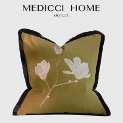 Pillow Haven Bettzeug-Vintage Samt Kissenbezug - Französische Magnolienstickerei für Sofa