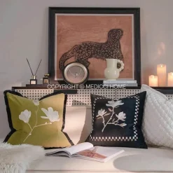 Pillow Haven Bettzeug-Vintage Samt Kissenbezug - Französische Magnolienstickerei für Sofa