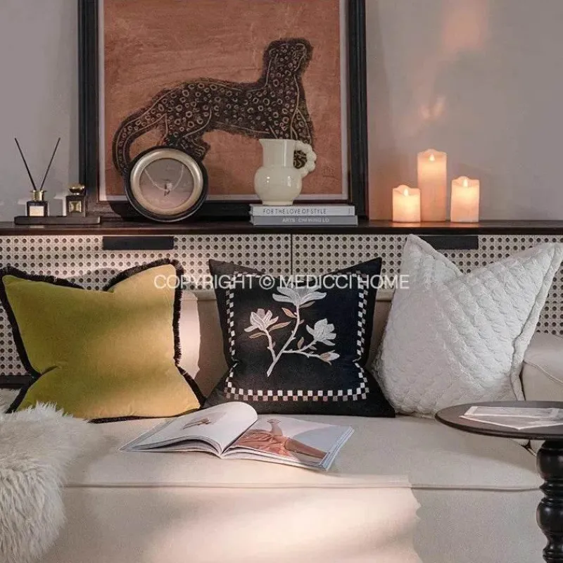 Pillow Haven Bettzeug-Vintage Samt Kissenbezug - Französische Magnolienstickerei für Sofa