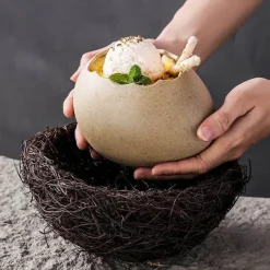 The Decor Haven Küche & Esszimmer-Vogelnestschale aus Keramik – Kreatives Eierschalen-Design