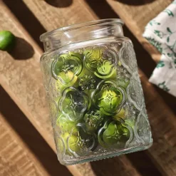 Cozy Nest Decor Küche & Esszimmer-Vorratsdose aus geprägtem Glas – Begonien-Design