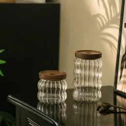 Cozy Nest Decor Küche & Esszimmer-Vorratsdose aus gewelltem, gestreiftem Glas – dekorativer Behälter