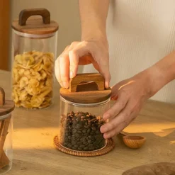Cozy Nest Decor Küche & Esszimmer-Vorratsdose aus Glas mit Holzgriff – Eleganter Küchen-Organizer