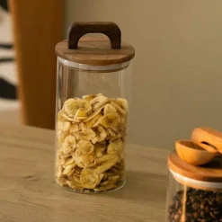 Cozy Nest Decor Küche & Esszimmer-Vorratsdose aus Glas mit Holzgriff – Eleganter Küchen-Organizer