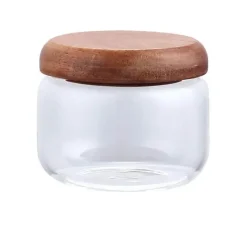 Plates u0026 More Küche & Esszimmer-Vorratsglas aus Glas mit Deckel aus Akazienholz – 300 ml Gewürzbehälter für trockene Lebensmittel