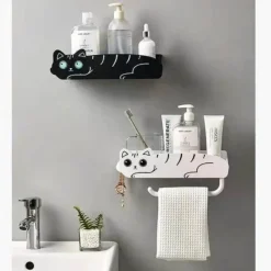 The Blissful Bath Badezimmer-Wandmontierter Badezimmer-Organizer – Regal im Lazy Kitten-Design