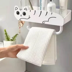 The Blissful Bath Badezimmer-Wandmontierter Badezimmer-Organizer – Regal im Lazy Kitten-Design