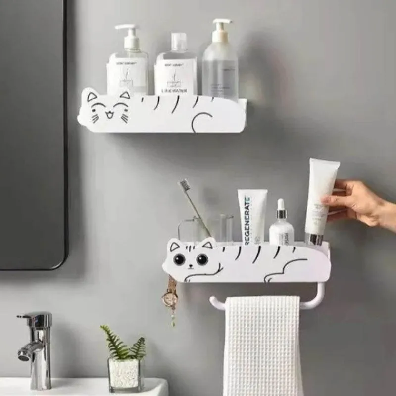 The Blissful Bath Badezimmer-Wandmontierter Badezimmer-Organizer – Regal im Lazy Kitten-Design