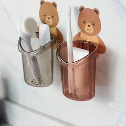 Tranquil Waters Badezimmer-Wandmontierter klebriger Zahnbürstenhalter in Bärform – süßer Badezimmer-Organizer