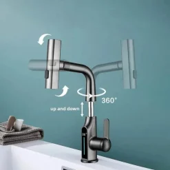 The Blissful Bath Badezimmer-Wasserhahn mit digitaler Temperaturanzeige – anhebbarer Wasserfall-Waschbeckenhahn