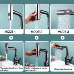 The Blissful Bath Badezimmer-Wasserhahn mit digitaler Temperaturanzeige – anhebbarer Wasserfall-Waschbeckenhahn