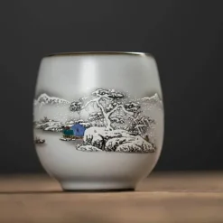 Plates u0026 More Küche & Esszimmer-Weiße Kung-Fu-Teetasse aus Porzellan – Keramik-Trinkgeschirr mit Henkel