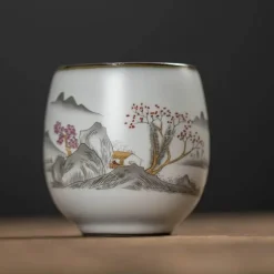 Plates u0026 More Küche & Esszimmer-Weiße Kung-Fu-Teetasse aus Porzellan – Keramik-Trinkgeschirr mit Henkel