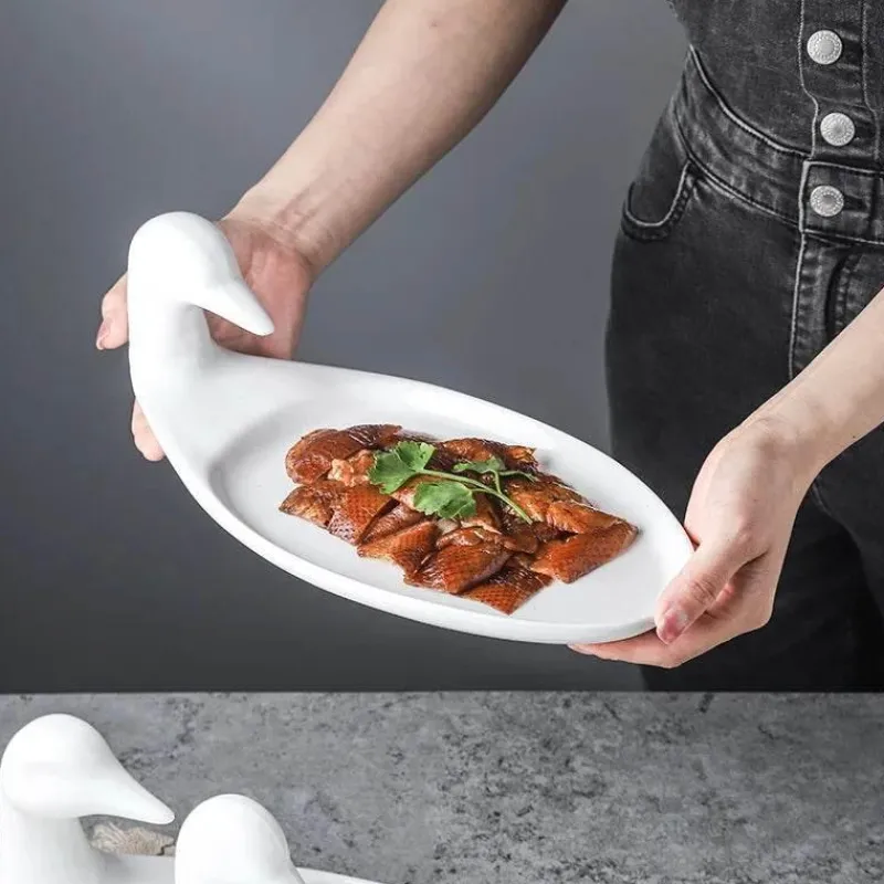 Feast u0026 Flair Küche & Esszimmer-Weißes Keramikteller-Set mit Ente – dekoratives Geschirr