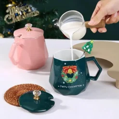 Tom Küche & Esszimmer-Weihnachtliches Keramiktassen-Set mit Weihnachtsmann- und Elch-Motiv