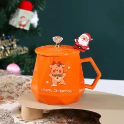 Tom Küche & Esszimmer-Weihnachtliches Keramiktassen-Set mit Weihnachtsmann- und Elch-Motiv